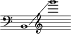 {
\new Staff \with { \omit Score.TimeSignature }
\key c \major \cadenzaOn
\clef bass b,1 \glissando \clef treble g'''
}