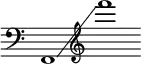 {
\new Staff \with { \omit Score.TimeSignature }
\key c \major \cadenzaOn
\clef bass f,1 \glissando \clef treble f'''
}