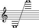 {
\new Staff \with { \omit Score.TimeSignature }
\key c \major \cadenzaOn
\clef treble e1 \glissando s a'''
}