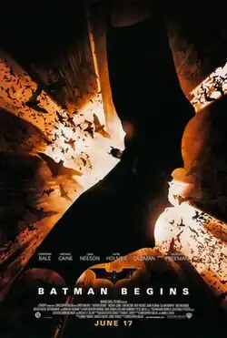 Batman hovers over the film's title as the principle actors are listed.