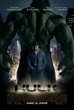 Human Bruce Banner stands in front of the large, green back of the Hulk and above the title "The Incredible Hulk".