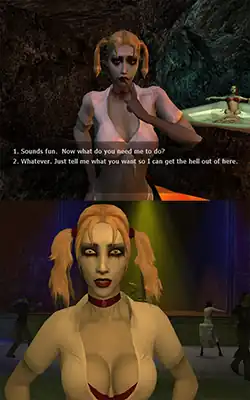 Double image of blonde, female vampire