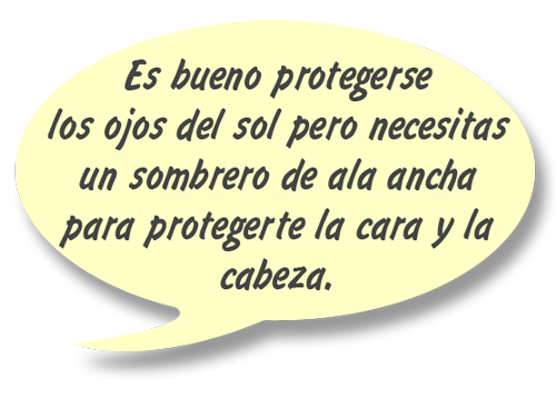 RAY: Es bueno protegerse los ojos del sol pero necesitas un sombrero de ala ancha para protegerte la cara y la cabeza.