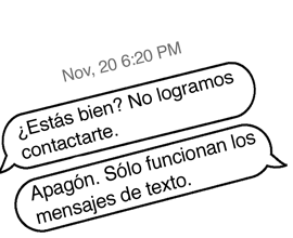 MENSAJE DE TEXTO DE SONNY: Apagón. Sólo funcionan los mensajes de texto.