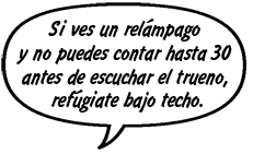 Si ves un relámpago y no puedes contar hasta 30 antes de escuchar el trueno, refúgiate bajo techo.