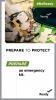 An emergency supply kit containing canned food, water, toilet paper, flashlight and more. Prepare to protect: prepare an emergency kit. #BeReady