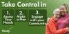 Take Control in: 1. assess your needs. 2. Make a plan. 3 Engage with your community. 